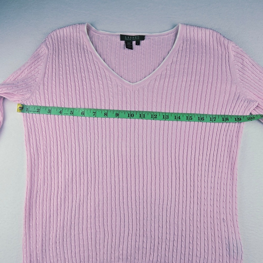 Lauren Ralph Lauren Women's Pink Cable Knit V Neck Sweater‎ 3/4 Sleeve Size S - Picture 6 of 8